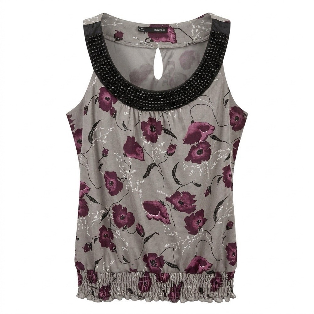 Maurices Sleeveless Beaded Scoop Neck Floral Top Size L Feminine Dainty Fairy